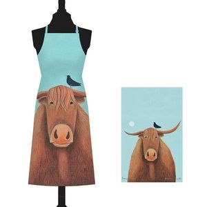 *NWT* Samuel Lamont Brown Cow Apron and Tea Towel Set by Ailsa Black